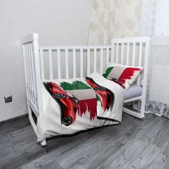 Povlečení Sablio Mikroplyšové dětské povlečení do postýlky Ferrari Italská vlajka - 120x90 / 40x60