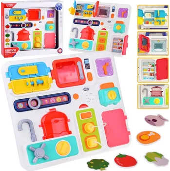 Hračka pro nejmenší Montessori Interaktivní kuchyňská deska se zvuky a světly