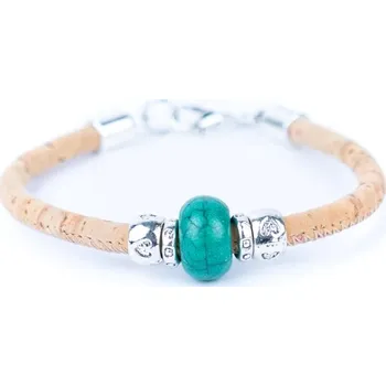 Kabelka Korkový náramek s korálkem - Zelený