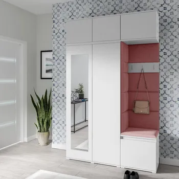 Předsíňová stěna Eka Předsíňová stěna s čalouněnými panely Trinity 18 - Bílá / Tmavá růžová 2323