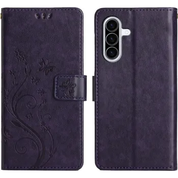 Pouzdro na mobilní telefon Flowers knížkové pouzdro na Samsung Galaxy A36 5G - tmavěfialové