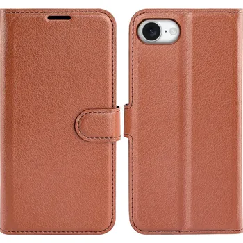 Pouzdro na mobilní telefon Litchi knížkové pouzdro na iPhone 16e - hnědé