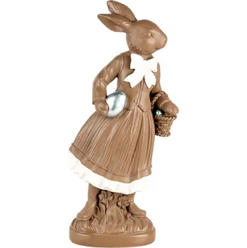 Dekorace čokoládový králíček s bílou mašlí a stříbrným vajíčkem Zoete Pasen – 39 cm