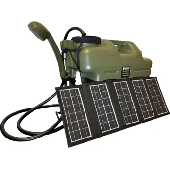 kempingová sprcha Holdcarp Sada - dobíjecí sprcha + solární panel 10W + kanystr na vodu 18L
