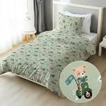 Dětské bavlněné ložní povlečení Sandra SA-468 Méďové na motorkách na zeleném Jednolůžko 140x200 a 70x90 cm