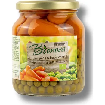 konzervovaná zelenina BIONOVA | Bio Sterilovaný hrášek s mrkví urychlí přípravu vašich jídel - 350 g