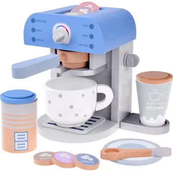 Dětský spotřebič Dřevěný pákový kávovar Blue s hrníčky