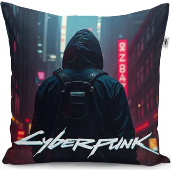 Polštář Sablio Polštář Cyberpunk 2077 Pohled do města - 40x40 cm