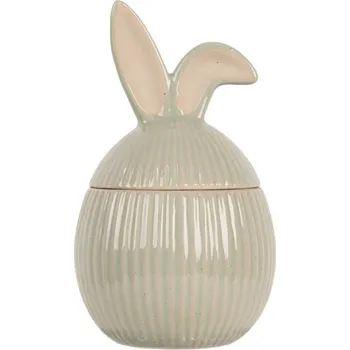 Dóza na potraviny Zeleno-béžová keramická dóza s víčkem z králičíma ušima Oren – 10x10x16 cm