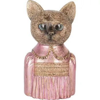 Dekorace busta kočky v růžových šatech – 14x11x23 cm