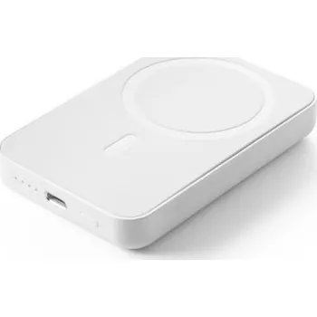 Powerbanka AMPERE 5. Magnetická power banka 5 000 mAh s 15W superrychlou bezdrátovou nabíječkou ve recyklovaného ABS (100% rABS) - Bílá