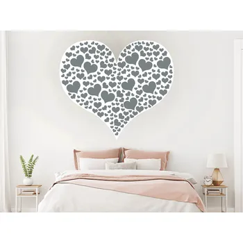 Samolepící dekorace Srdce ze srdíček samolepka na zeď arch 20 x 18 cm
