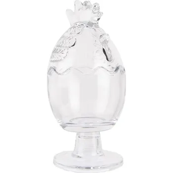 Dóza na potraviny Skleněná dóza na podstavci vajíčko / slepička – 10x22
