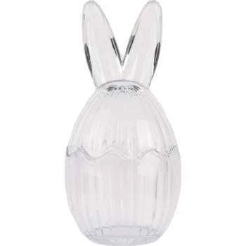Dóza na potraviny Skleněná pruhovaná dóza vajíčko s víčkem s králičíma ušima Oren – 8x17