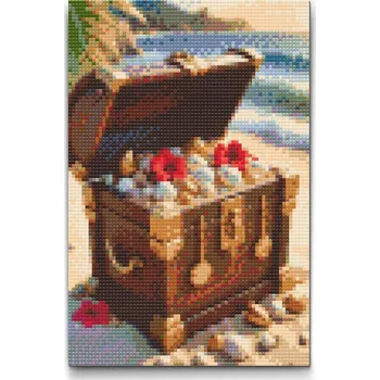 Diamantové malování Diamantové malování - Truhla s pokladem Velikost: 20x30cm, Rámování: Pouze srolované plátno, Diamanty: Čtvercové