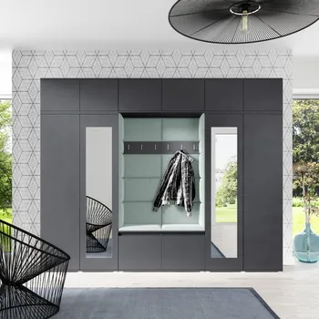 Předsíňová stěna Eka Předsíňová stěna s čalouněnými panely Trinity 17 - Grafit / Světlá zelená 2321