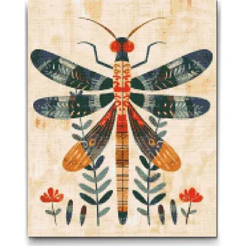 Diamantové malování Diamantové malování - Severské lidové umění - Vážka Velikost: 30x40cm, Rámování: Pouze srolované plátno, Diamanty: Čtvercové