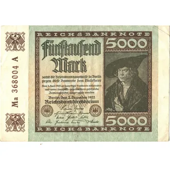NĚMECKO. 5.000 Mark. Ro. 80c. 2.12.1922. Série A/Ma. VZ: mříže s 8.