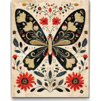 Diamantové malování Diamantové malování - Severské lidové umění - Motýl Velikost: 30x40cm, Rámování: Pouze srolované plátno, Diamanty: Kulaté