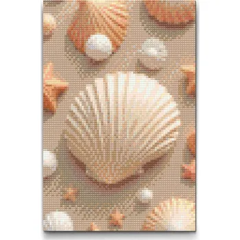 Diamantové malování Diamantové malování - Mušle na pláži Velikost: 40x60cm, Rámování: Pouze srolované plátno, Diamanty: Čtvercové