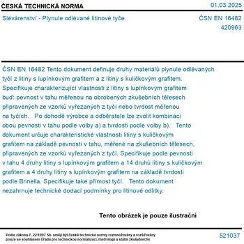 ČSN EN 16482 - Slévárenství - Plynule odlévané litinové tyče - Tisk