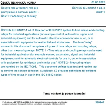 Relé ČSN EN IEC 61812-1 ed. 3 - Časová relé a vazební relé pro průmyslové a domovní použití - Část 1: Požadavky a zkoušky - Tisk