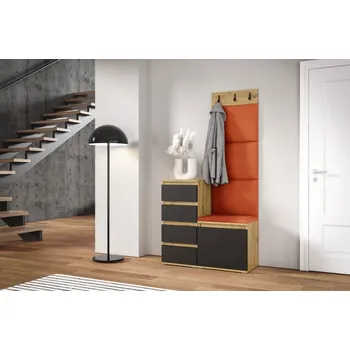 Předsíňová stěna Eka Předsíňová stěna s čalouněnými panely Trinity 36 - Dub Artisan s černou / Okrová 2325