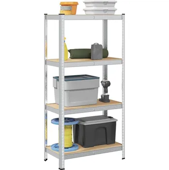 Dílna vidaXL 4patrový úložný regál ocel a kompozitní dřevo [4016932] Barva: Stříbrná