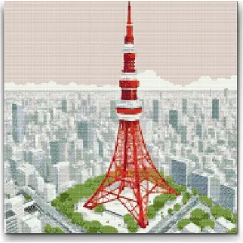 Diamantové malování Diamantové malování - Věž v Tokyu Velikost: 50x50cm, Rámování: Pouze srolované plátno, Diamanty: Čtvercové