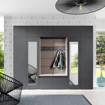 Předsíňová stěna Eka Předsíňová stěna s čalouněnými panely Trinity 17 - Grafit / Tmavá béžová 2305