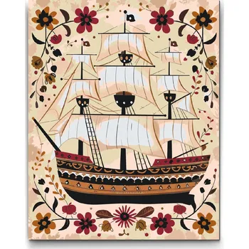 Malování podle čísel - Severské lidové umění - Loď Velikost: 30x40cm, Rámování: Pouze srolované plátno