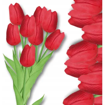 umělá květina KYTICE GUMOVÝCH SILIKONOVÝCH TULIPÁNŮ LUX červené TULIPÁNY jako ŽIVÉ