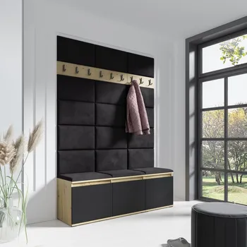 Předsíňová stěna Eka Předsíňová stěna s čalouněnými panely Trinity 6 - Dub Artisan s černou / Černá 2316