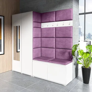 Předsíňová stěna Eka Předsíňová stěna s čalouněnými panely Trinity 8 - Bílá / Fialová 2311