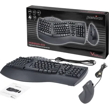 Perixx PERIDUO-512 DE B kabelový sada klávesnice a myše ergonomická německá, QWERTZ černá