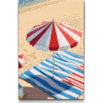 Diamantové malování Diamantové malování - Slunečník na pláži Velikost: 20x30cm, Rámování: Pouze srolované plátno, Diamanty: Kulaté
