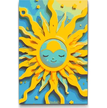 Malování podle čísel - Modro žluté slunce Velikost: 20x30cm, Rámování: Pouze srolované plátno