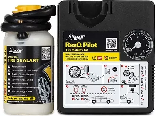 *Sada na opravu pneumatik ResQ Pilot 300ml automatická (Sada na opravu pneumatik ResQ Pilot 300 ml – automatická opravná sada s kompresorem a těsnicí náplní. Vhodná pro vozy s pneumatikami 13"–19". Napájení 12 V, jednoduché použití bez demontáže kola.)