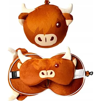 Polštář Plyšový cestovní polštář a maska Skotská kráva