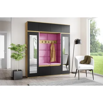 Předsíňová stěna Eka Předsíňová stěna s čalouněnými panely Trinity 32 - Dub Artisan s černou / Růžová 2310