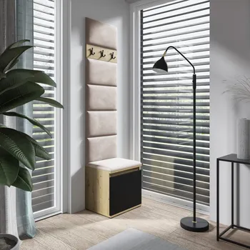 Předsíňová stěna Eka Předsíňová stěna s čalouněnými panely Trinity 7 - Dub Artisan s černou / Tmavá krémová 2302