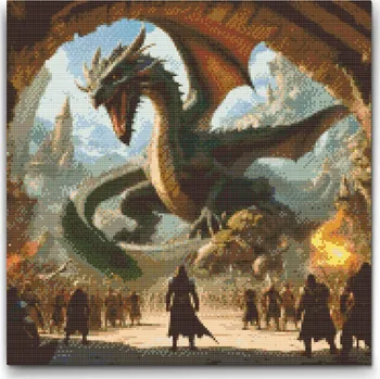 Diamantové malování Diamantové malování - Člověk vs. drak Velikost: 50x50cm, Rámování: Pouze srolované plátno, Diamanty: Kulaté