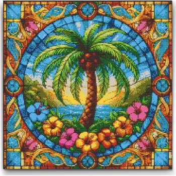 Diamantové malování Diamantové malování - Palma z vitráže Velikost: 50x50cm, Rámování: Pouze srolované plátno, Diamanty: Čtvercové