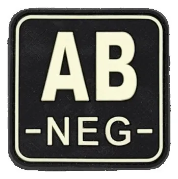 Nášivka JACKETS TO GO Nášivka krevní skupina AB- NEG plast velcro GLOW IN THE DARK
