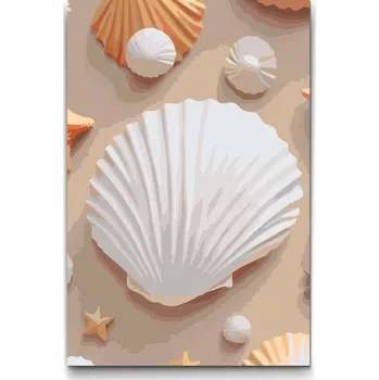 Malování podle čísel - Mušle na pláži Velikost: 40x60cm, Rámování: Pouze srolované plátno