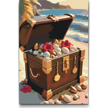 Malování podle čísel - Truhla s pokladem Velikost: 40x60cm, Rámování: Pouze srolované plátno