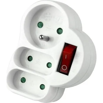 Prodlužovací kabel Konnoc DX-FZBK-01/01-2 rozbočka 1xkul.+2xplochá zásuvka s vypínačem