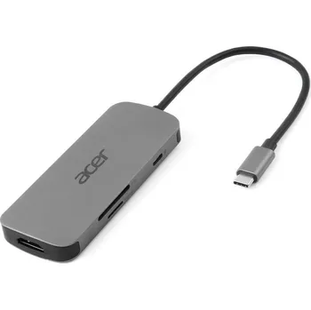 Klávesnice ACER Dokovací stanice 7in1 Type-C dongle, 1x HDMI, 3x USB-A 3.2 Gen1, 1x SD 3.0, 1x microSD, 1x USB-C, silver