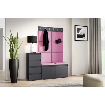 Předsíňová stěna Eka Předsíňová stěna s čalouněnými panely Trinity 34 - Grafit / Růžová 2310