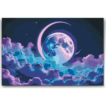 Malování podle čísel - Surreální fialovo modrá planeta Velikost: 40x60cm, Rámování: Pouze srolované plátno